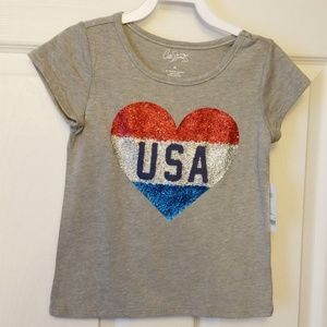 NWT Short-Sleeve T-Shirt w/USA Glitter Heart Sz 5T